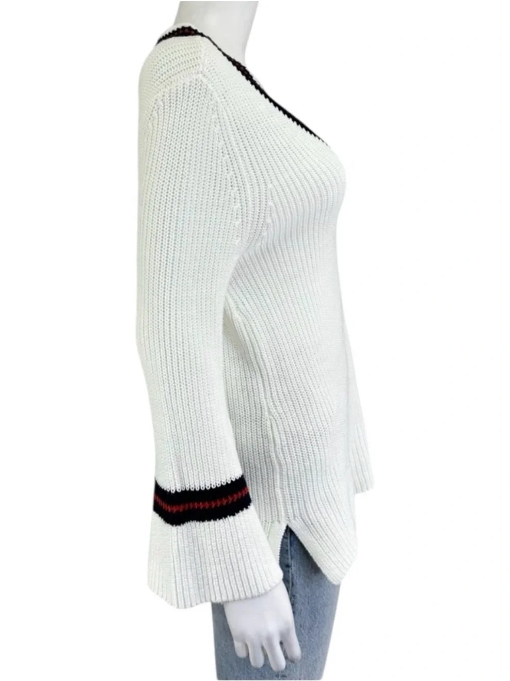 🇺🇸 NWOT CAbi Ace Pullover V-neck Sweater Red, White & Blue Size Small - Picture 3 of 7